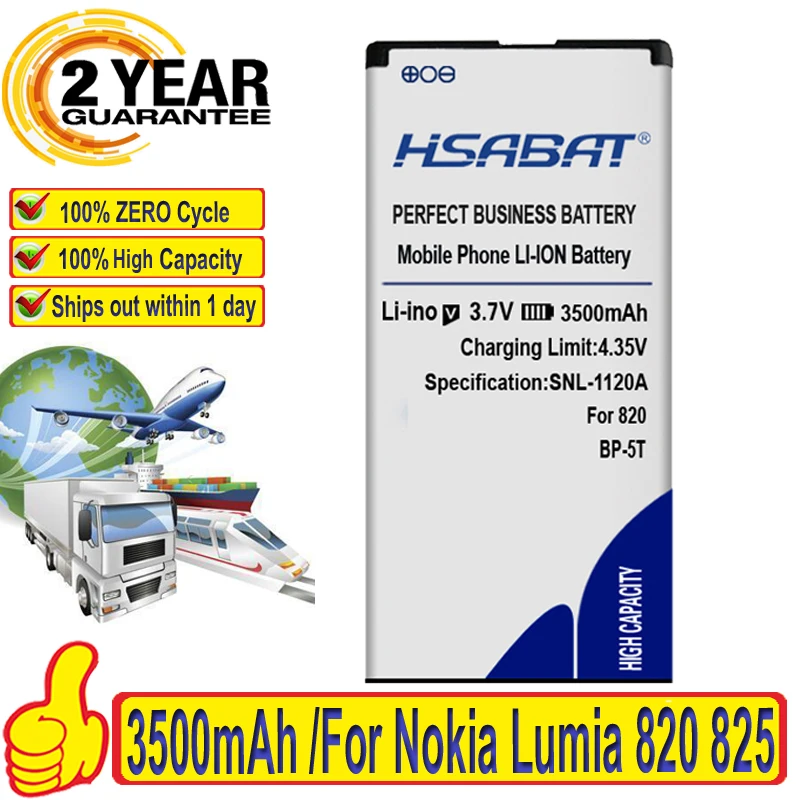 HSABAT 3500mAh BP 5T аккумулятор для Nokia Lumia 820 Arrow RM 878 825 820T 2 825|battery for|battery for nokiabattery nokia |
