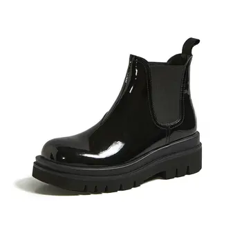 

Genuine Leather Autumn Winter Chelsea Boots Women Ankle Boots thick heels Platform Short Boots Casual Shoes Woman size 41 42 43