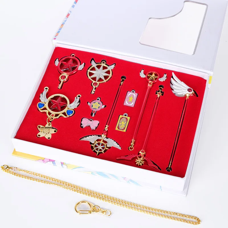 11 шт./компл. аниме Cardcaptor принадлежности в стиле сакуры набор кулон ожерелье звезда волшебная палочка ключ Clow Athemis коллекция карт Косплей