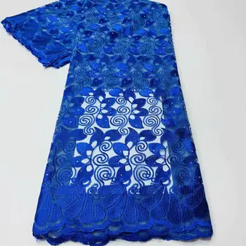 

Nice royal blue wedding lace fabric with embroidered African net lace fabric French tulle fabric WFN6 (5yards/lot)