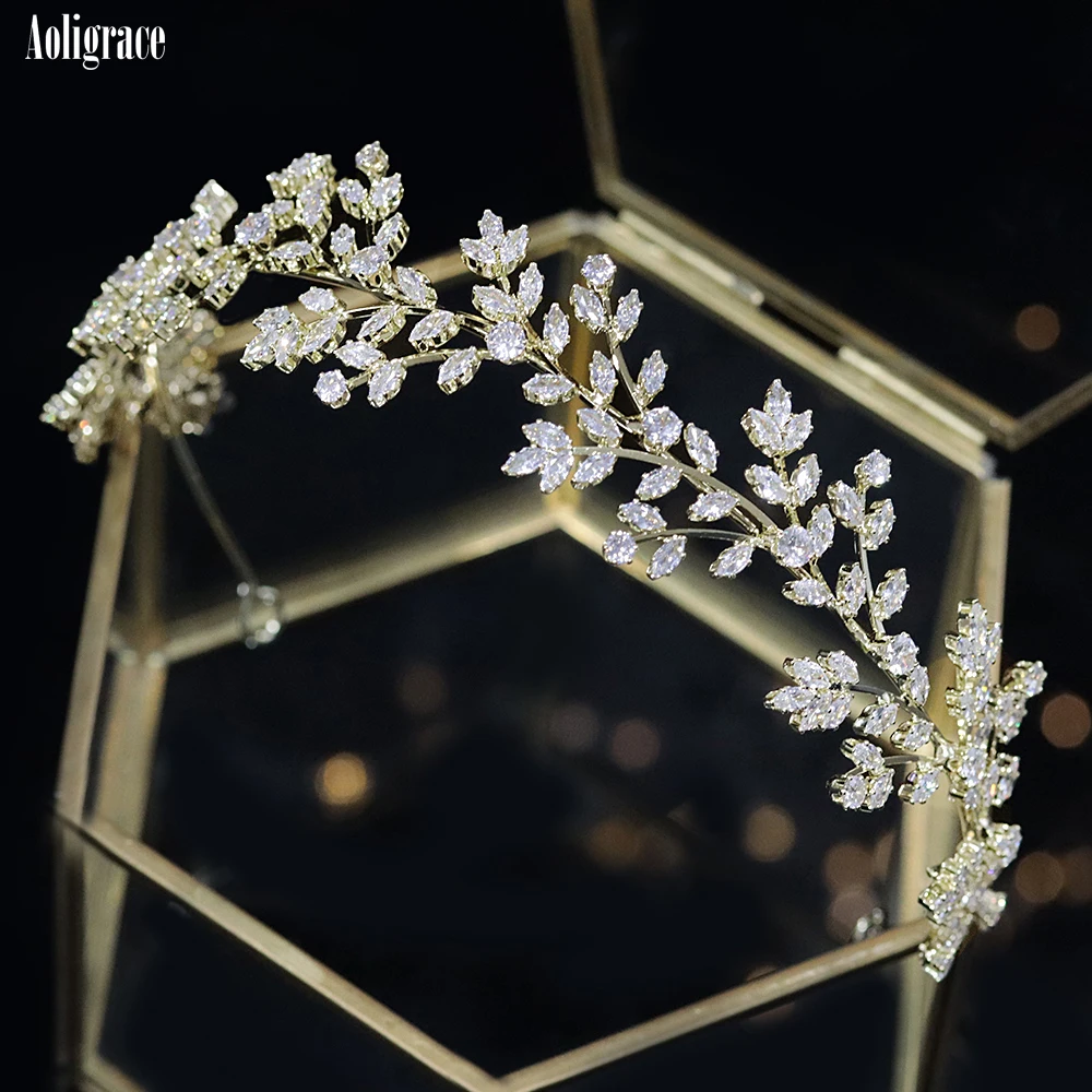 2022 New Cubic Zirconia Tiaras and Crowns for Women Shiny Zirconia Hairband Gold CZ Hair Accessories Wedding Bridal Headband