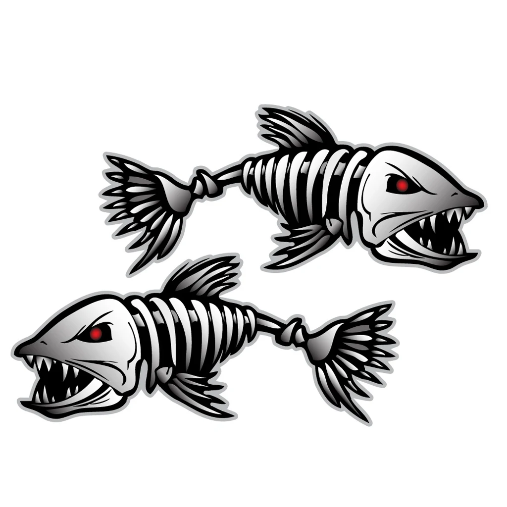 2 Fish Skeleton Decals Sticker Fishing Boat Canoe Kayak Graphics Accessories