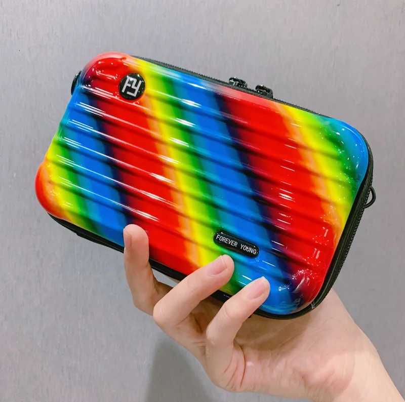 PVC Small Girl Shoulder Cosmetic Box Toiletry Bag Make Up Case Travel Organizer Functional Bags Cases Makeup Kit Koffer - Цвет: Rainbow