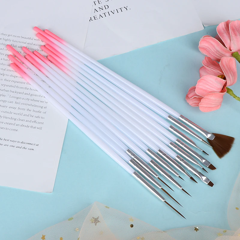 New 12Pcs/Set Nail Art Gel Polish Brushes Dotting Stripes Liner Pen Painting Drawing Gradient Brush Decoration Manicure Tool Set