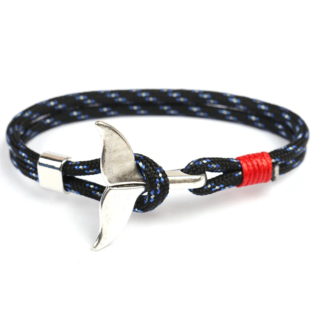 Eif Dock Shark Tail Whale Anchor Bracelet For Men Women Fashion Dark Blue Nylon Rope Chain Paracord Bracelet Male Wrist Bands for bracelet jewelry