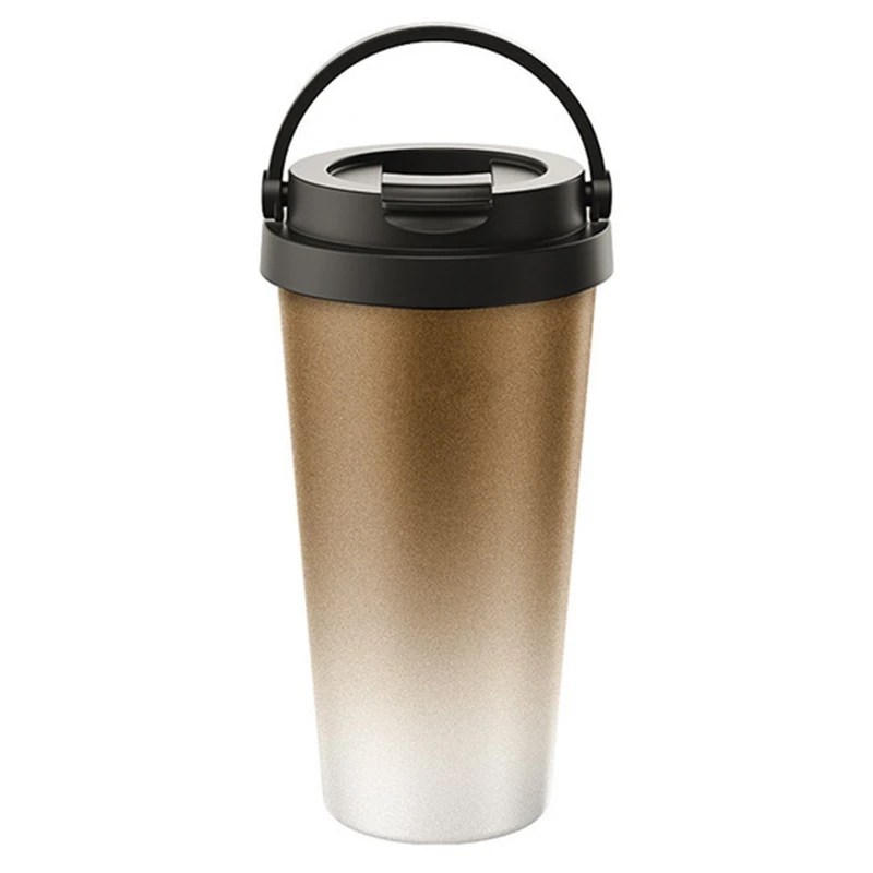 500Ml Double Wall Stainless Steel Vacuum Flask Car Mugs with Handle Coffee Tea Travel Thermal Bottle - Цвет: Brown
