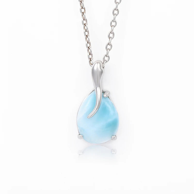 Plated Gold 925 Sterling Silver Jewelry Gifts Classic Pendant Necklace Natural Precious Larimar Retro Woman Oval Charm pendant necklace silver necklace
