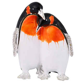

Enameled Pewter Penguin Mom and Kid Jewelry Storage Small Box Home Decorative Gift Box Mother's Day Gift