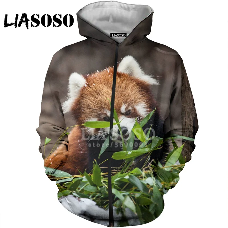 LIASOSO 3D унисекс с принтом Красной панды милые с рисунками из мультфильмов, с капюшонами, Harajuku Толстовки с капюшоном на молнии толстовки куртка уютная в стиле «хип-хоп» Пальто X2815