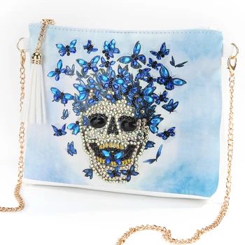

5D DIY Diamond Painting Skull flower Leather Crossbody Chain Bags DIY Diamond Embroidery Wallet Pouch Rhinestone Shoulder Bags