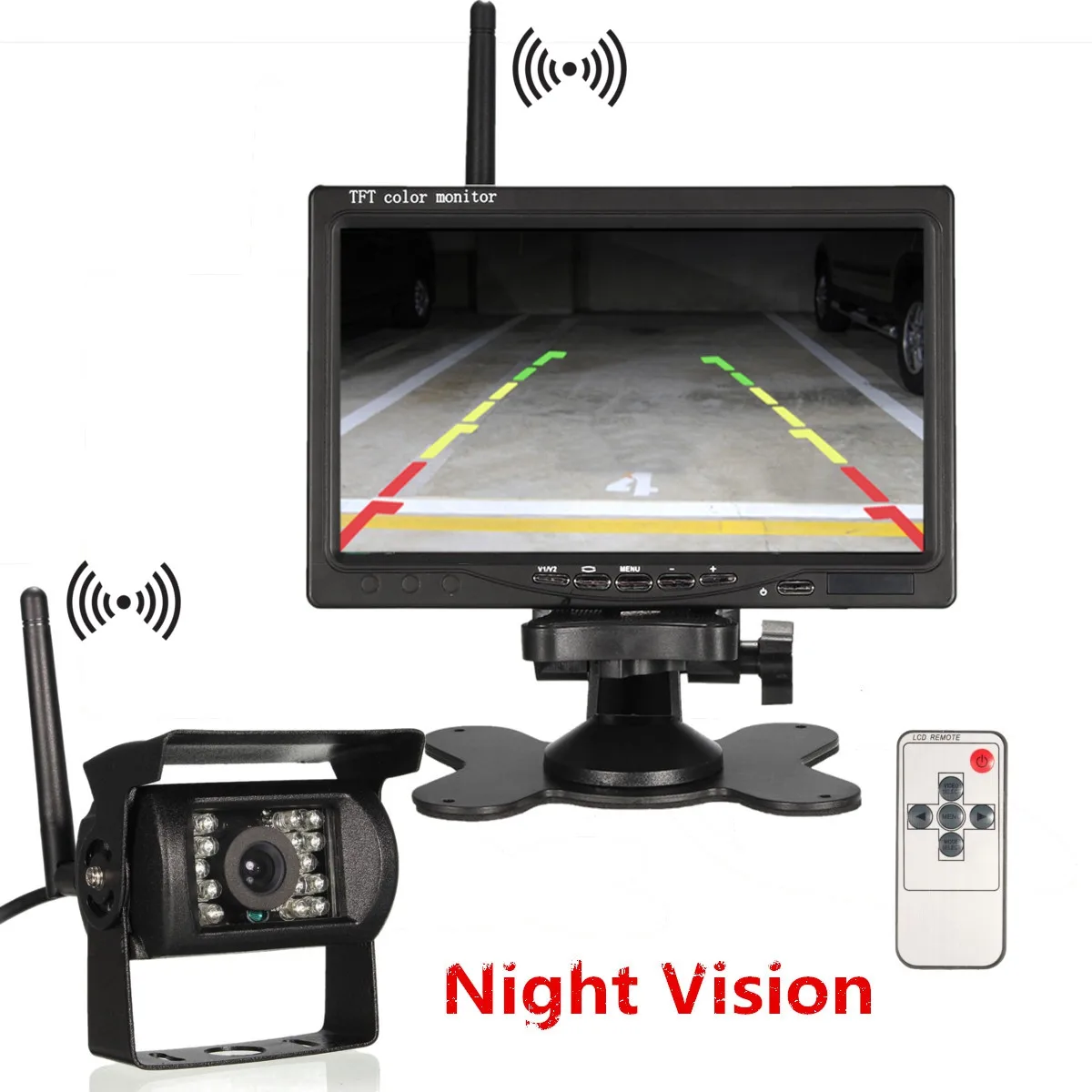 7 беспроводной автомобильный монитор TFT lcd камера заднего вида IR парковка ночного видения CCD HD DVD для грузовика автобус RV Ван трейлер