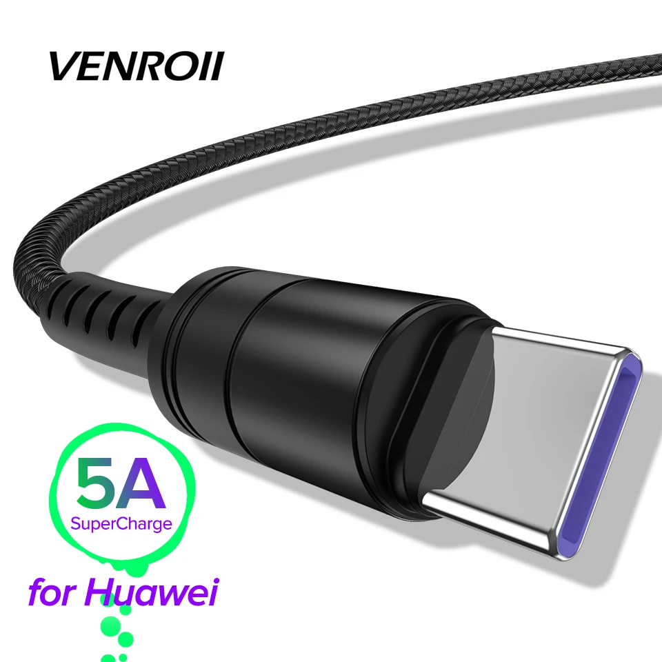 

1m USB Type C Cable Nylon QC3.0 Fast Charging Type-C Phone Cord for Honor 20 V10 10 Pro 5A Super Charge USBC Cabo for Huawei P30