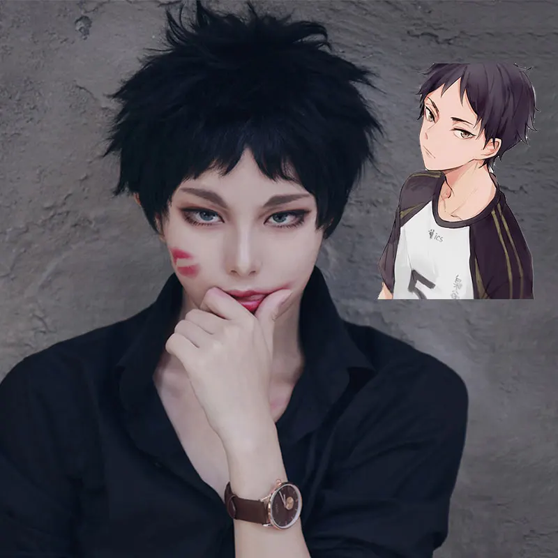 Keiji Akaashi косплей парик Haikyuu! Топ Fukurodani Academy термостойкий короткий черный костюм