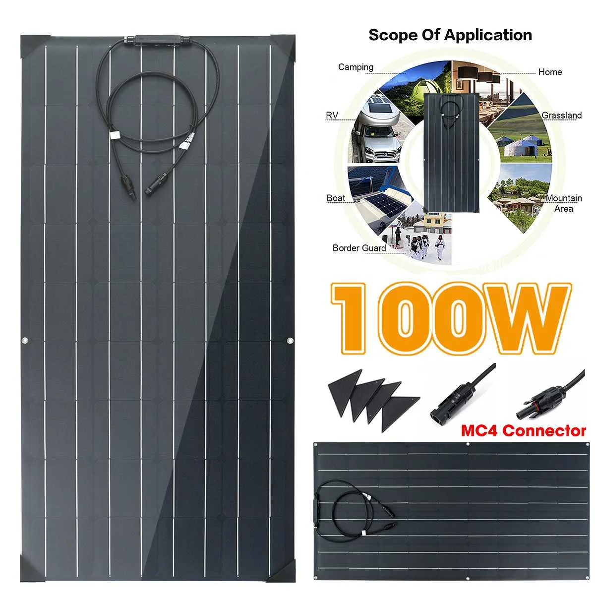 Новейшая модель; 100W Панели солнечные матовая текстура с 4 защитные уголки солнечных батарей модуль MC4 разъем для 12 В аккумулятора автомобиля RV Yacht Зарядное устройство