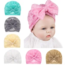Новинка года, детская шапка чалма с бантиком, мягкие кружевные повязки для малышей ярких цветов, детская шапочка для новорожденных, эластичные женские ленты для волос