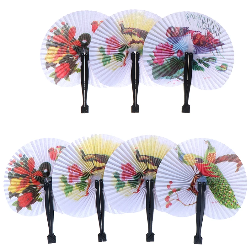 

Decorative Fan Chic Female Handheld Fan Chinese Pocket Folding Hand Fan Round Circle Printed Paper Party Decor Gift