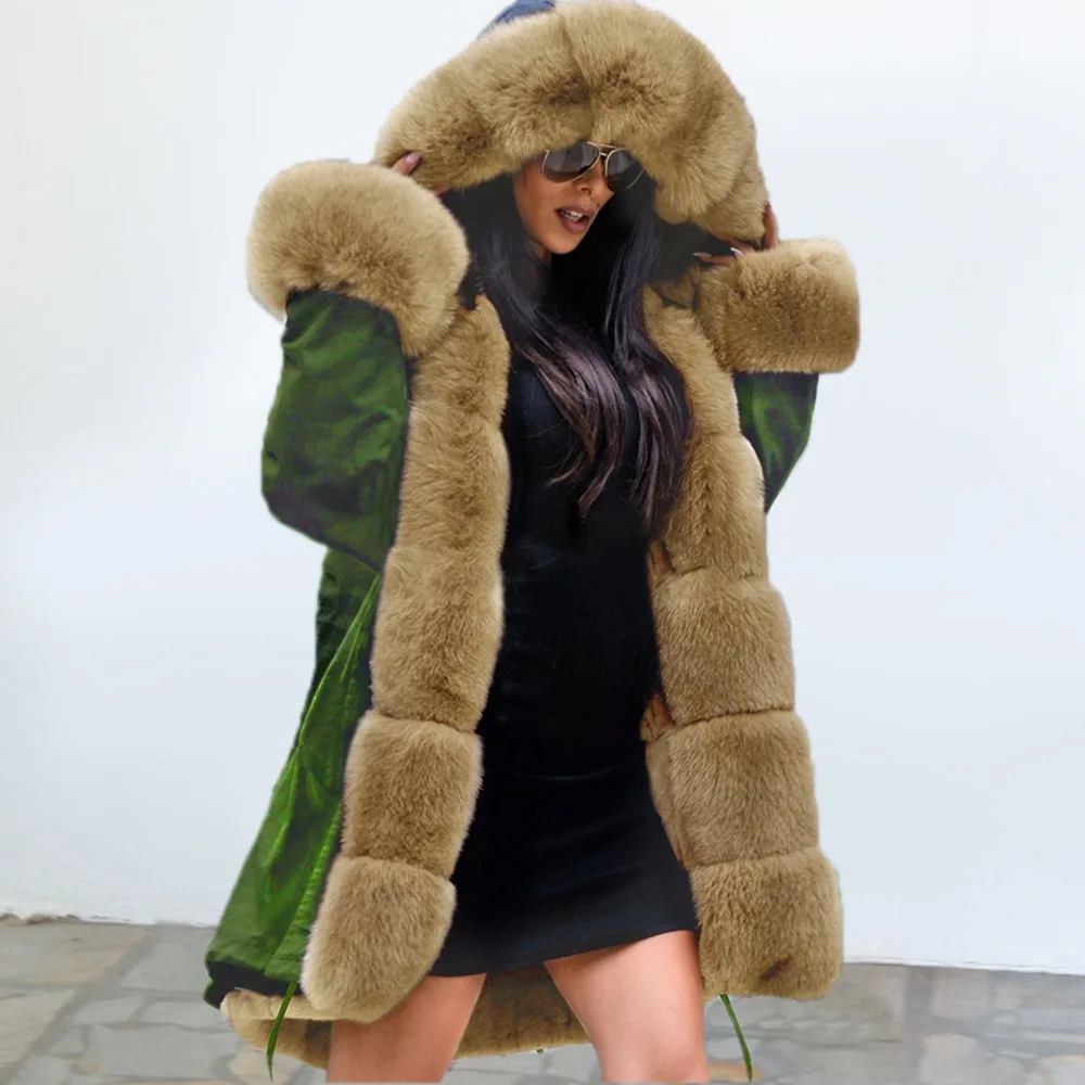 Зимняя женская куртка высокого качества с воротником из искусственного меха, теплая парка, длинное пальто с капюшоном, камуфляжное плюшевое хлопковое пальто для женщин M190925