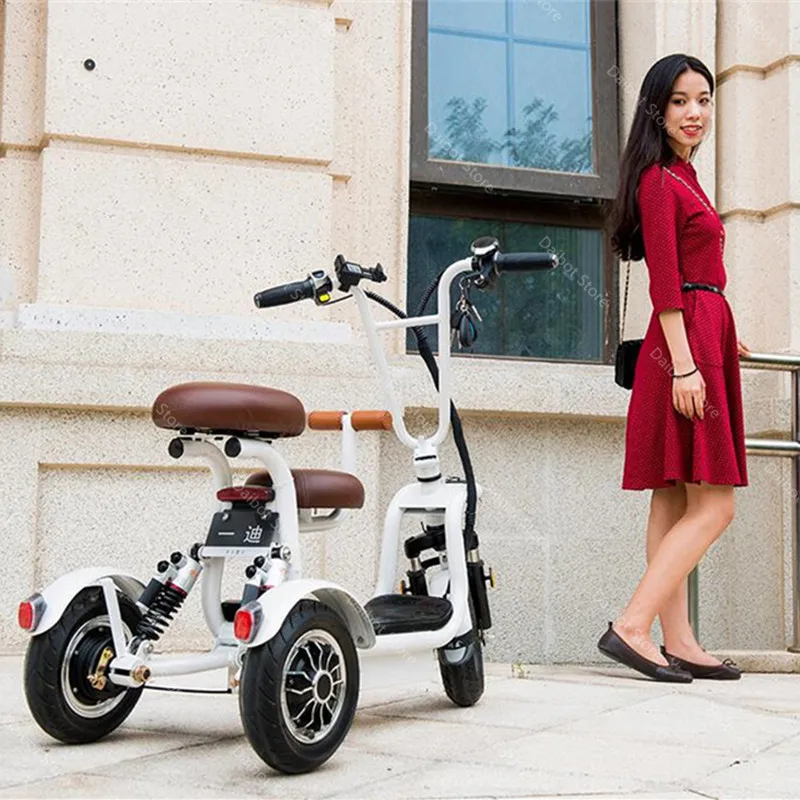 New Electric Tricycle 3 Wheel Electric Bicycle 10 Inch 400W 48V 60KM Portable Parent Child Electric Scooter (11)