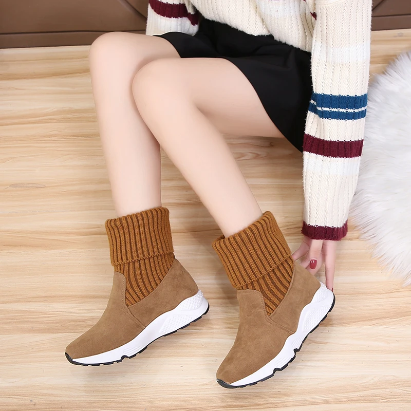 Women's Fashion Casual Shoes Plus Velvet ladies Boots High Knitted Snow Boots Thick-soled Comfortable Cotton Shoes Wild increase