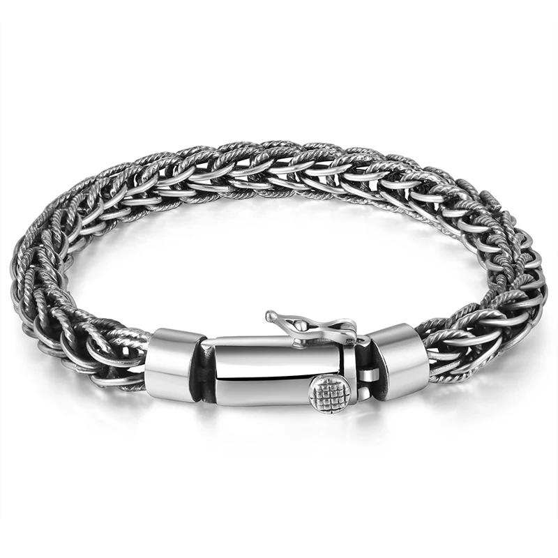 

Cigovo Vintage 925 Silver Men's bracelet personalized knitting Bracelet lettering trendy men's fashion simple jewelry