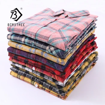 

10 Colors Autumn New Women Vintage Oversized Plaid Shirt Cotton Batwing Sleeve Loose Blouse Casual Tops Feminina Blusa T06311F