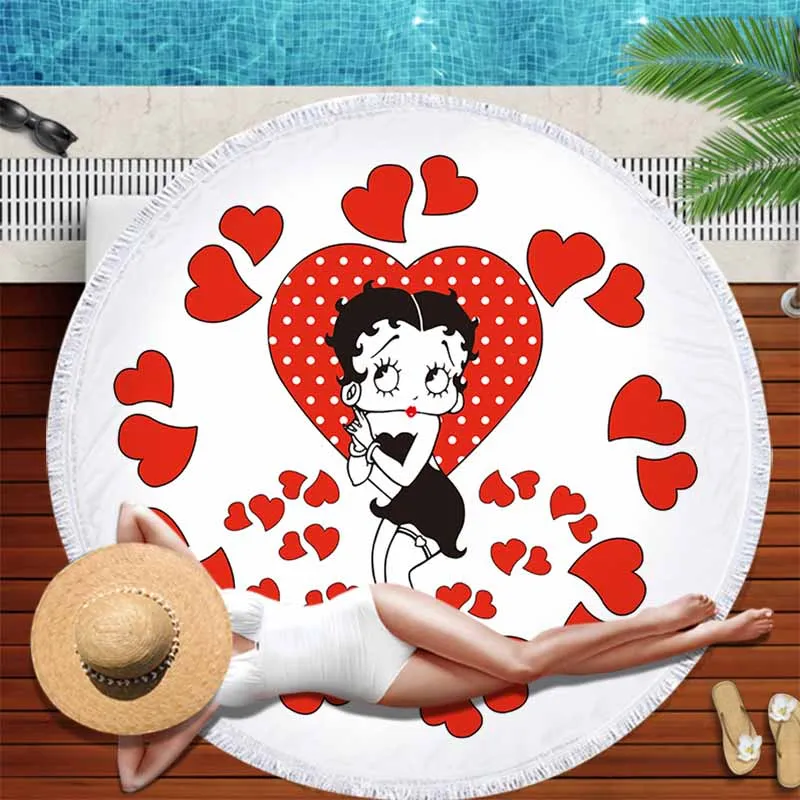 Betty Boop круглое пляжное полотенце для взрослых, милое полотенце из микрофибры для ванной комнаты, купальное полотенце с кисточками, декоративное покрывало, коврик для йоги - Цвет: color3