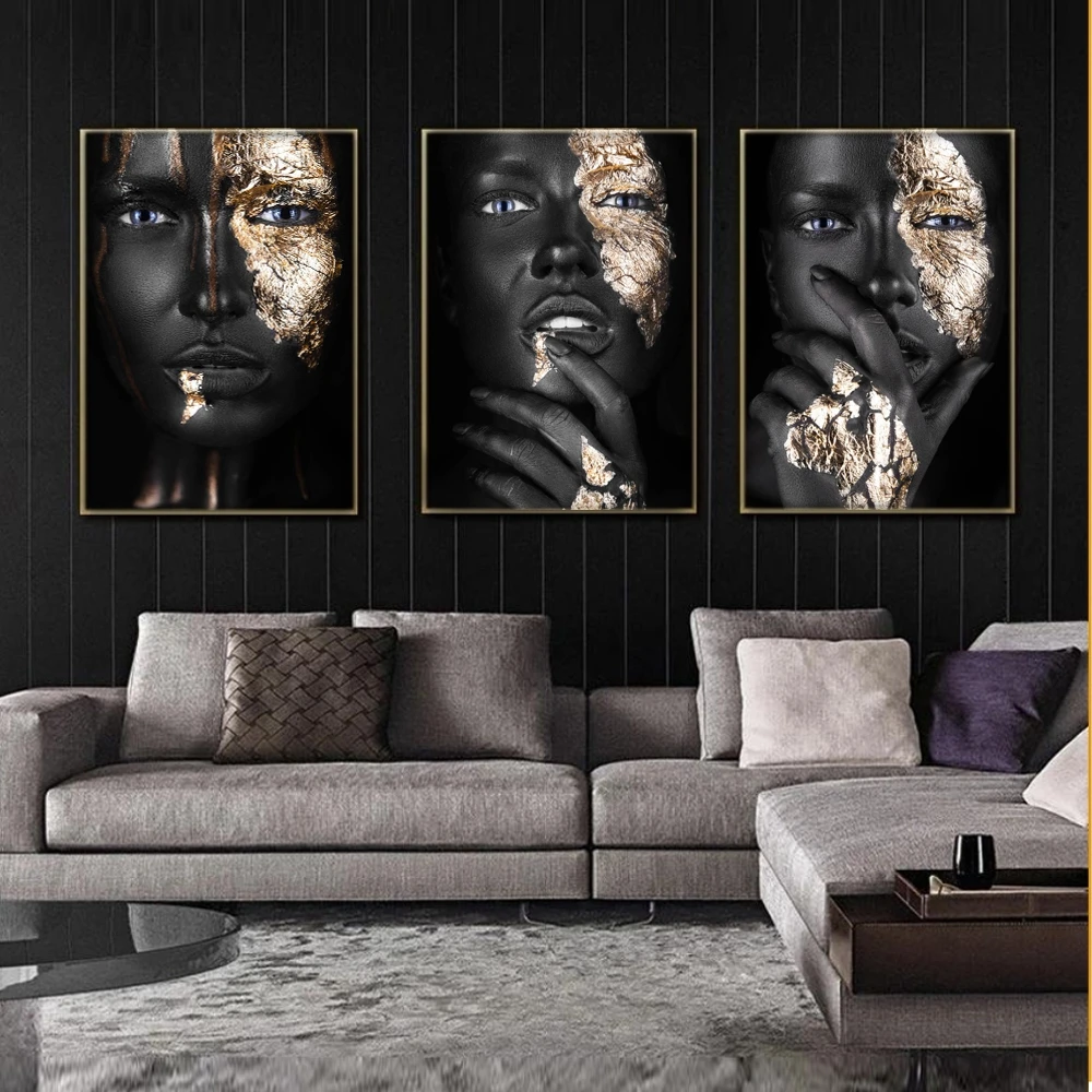 1-Black-Gold-Silver-Nude-African-Art-Woman-Painting-on-Canvas-Cuadros-Posters-and-Prints-Scandinavian-Wall