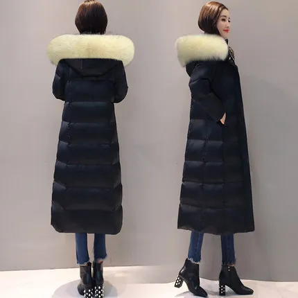 Apricot fur collar Зима супер теплый пуховик женский бутик натуральный мех воротник с капюшоном 90% белый утиный пух Пальто Толстая Плюс Размер Длинная Верхняя одежда - Цвет: Apricot fur collar