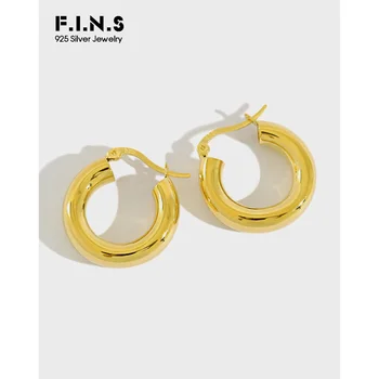 

F.I.N.S Minimalist Jewelry S925 Sterling Silver Earrings Round Circle Tube Earrings Female Small Hoop Earrings for Women