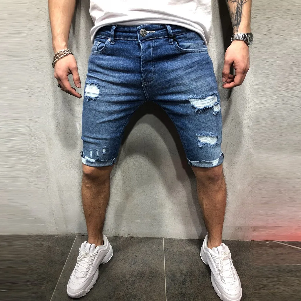 

2019 Men's Cotton thin Denim loose Short Pants New Fashion Summer Male Casual Low Waist Short Jeans Shorts Stretch Pant