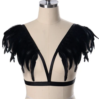 

Feather Epaulets Harness Bra Wings Adjust Plus Size Crop Top Shoulder Steampunk Goth Fetish Exotic Festival Dance Rave for Women