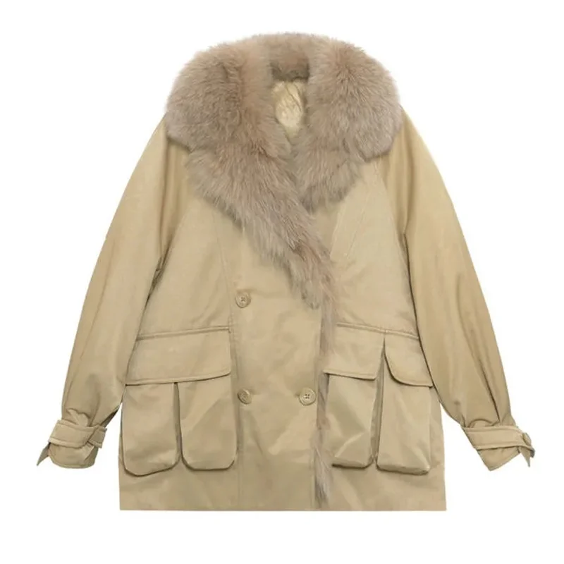 Temperament Big Fur Collar Tooling Parker Cotton Clothing Women Tide Autumn And Winter 2023 New Loose Mid-Length Coat M289