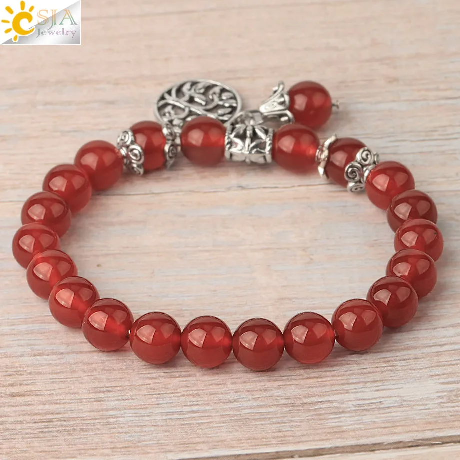 Natural Stone Strand Bracelets Hematite Crystal Beaded Tree of Life