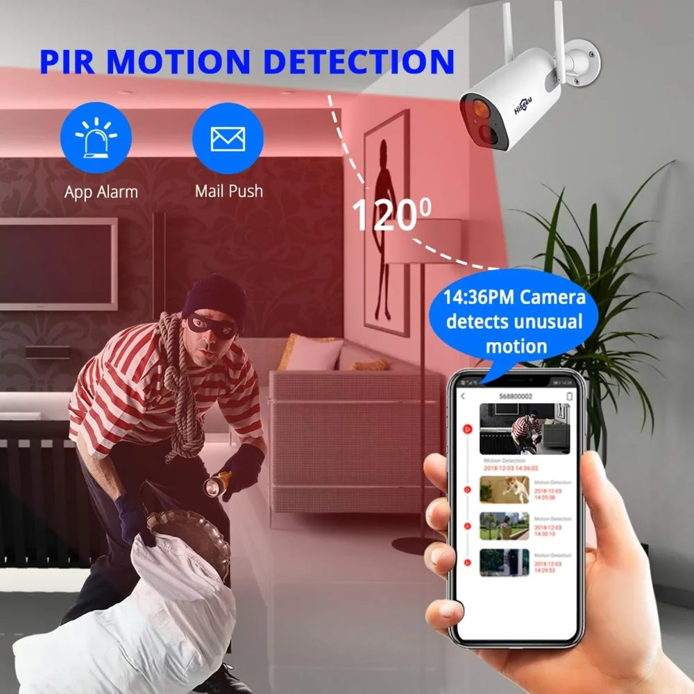 Hiseeu Wireless Outdoor Security Camera PIR Motion Detect