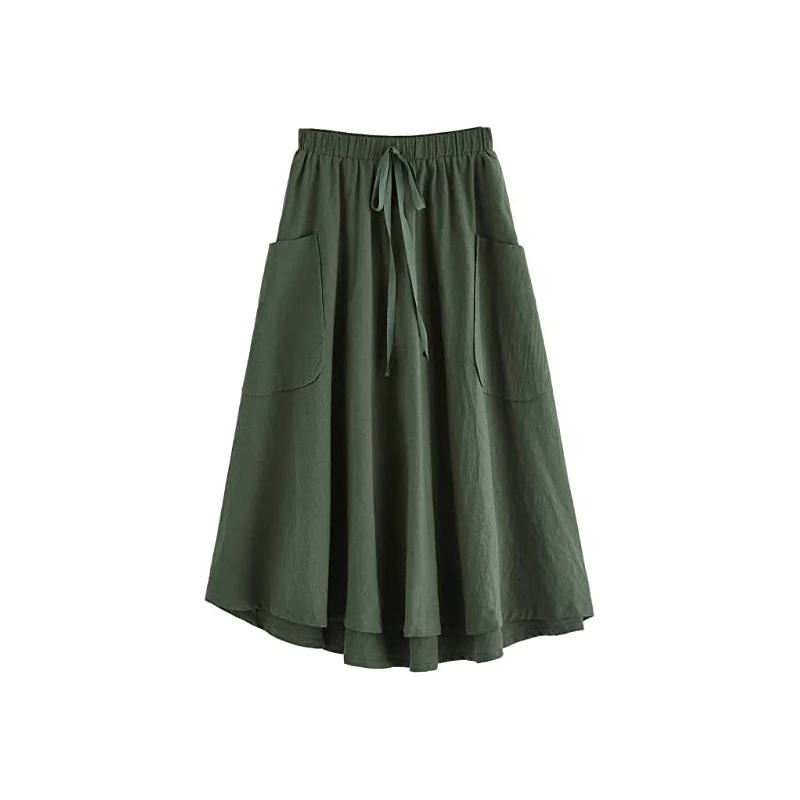 PROD 1005003087365379 Green Skirts Women Simple Solid Leisure Loose
Plus Size 3XL Long Skirt Korean Style Elastic-Weight A-line юбка с
высокой талией