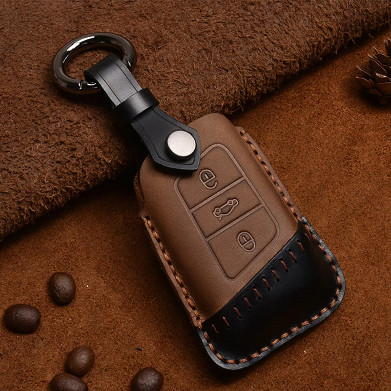 

Genuine Leather Car Key Case Cover For Volkswagen VW Golf7 MK7 Tiguan Touran 2017 For Skoda Octavia A7 For Seat Leon Car Styling