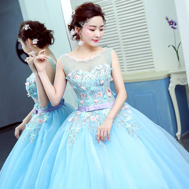 Vintage Light Blue Little Girls Princess Dress Ball Gowns KD1002   Viniodress