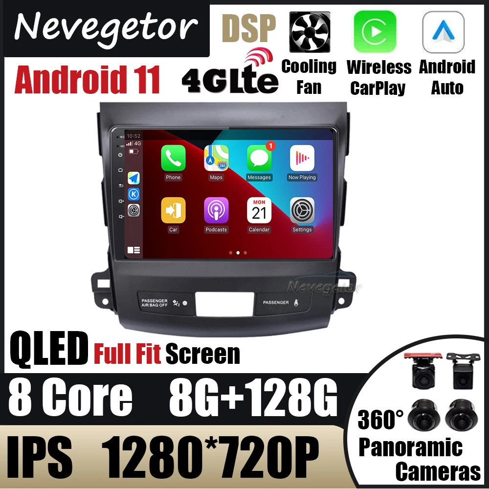 Автомагнитола на Android 11 мультимедиа для Mitsubishi Outlander Xl 2 2005-2011 Citroen C-Crosser Carplay