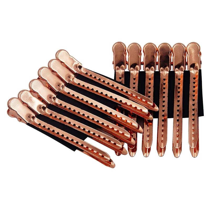 12Pcs Dividing Duck Bill Clips, Clamp Hair Styling Clips Hairpin Metal Hairdressing Sectioning for Salon Styling Tools(Rose Gol