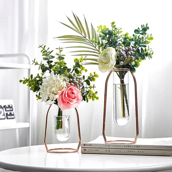 

NORDIC DECORATION HOME SCANDINAVIAN STYLE HOUSE PLANT GOLD-PLATED GLASS VASE CREATIVE DECORATION HOME VASES METAL TEST TUBE VASE