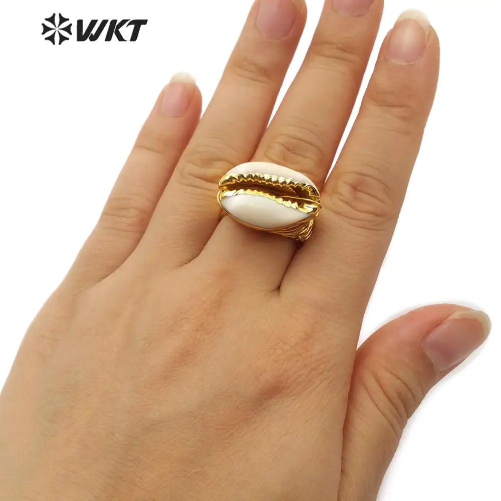 WT-R339 WKT Новое поступление проволочное обернутое кольцо Cowrie Золотой Гальванизированный Кольцо женское ювелирное модное кольцо