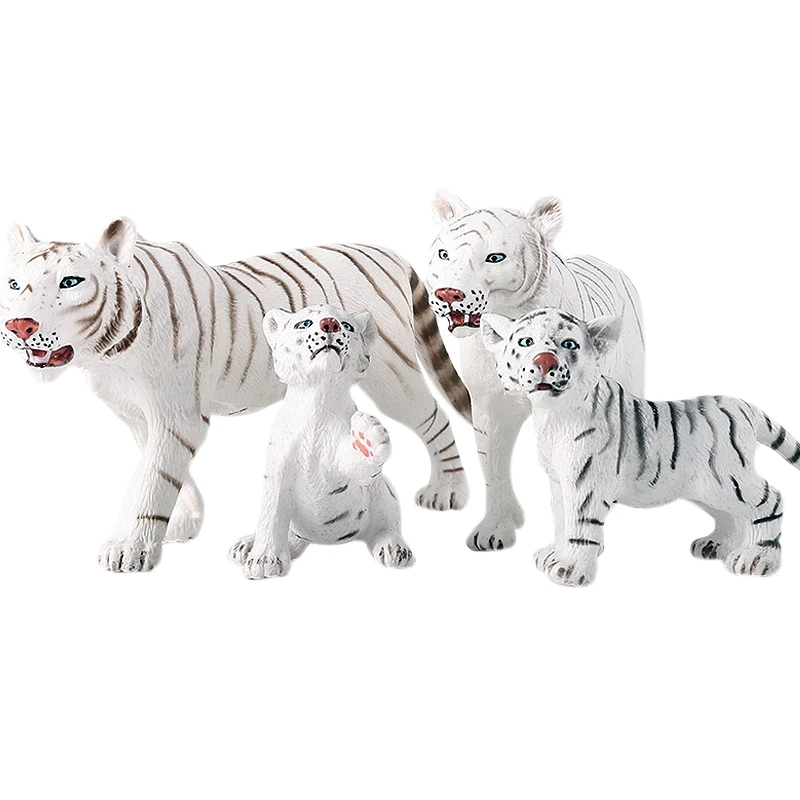 Детские игрушки для моделирования в зоопарке, одноцветные дикие животные, белый тигр, 4 комплекта, белые фигурки тигра
