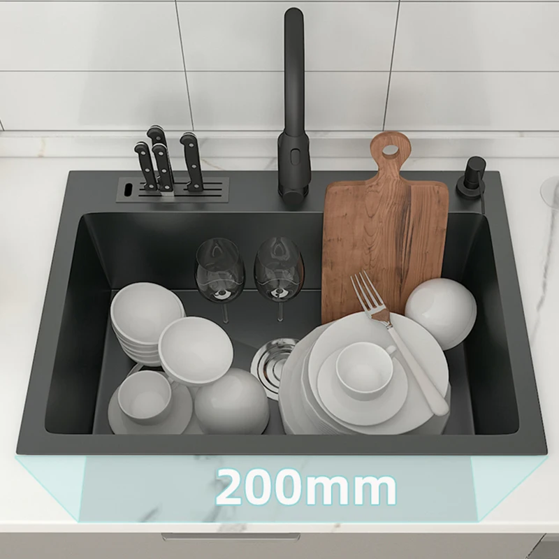 Kitchen Sink 304 Stainless Steel Topmount Single Bowl Multifunction Knife-Holder For Kitchen