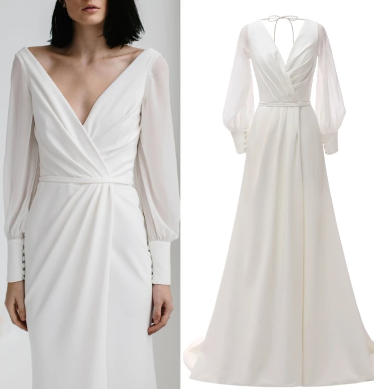 Foto De Muestra Real De Manga Larga Saten Sencillo De Gasa Vestido De Novia Precio De Fabrica De Talla Grande Vestidos De Novia Aliexpress