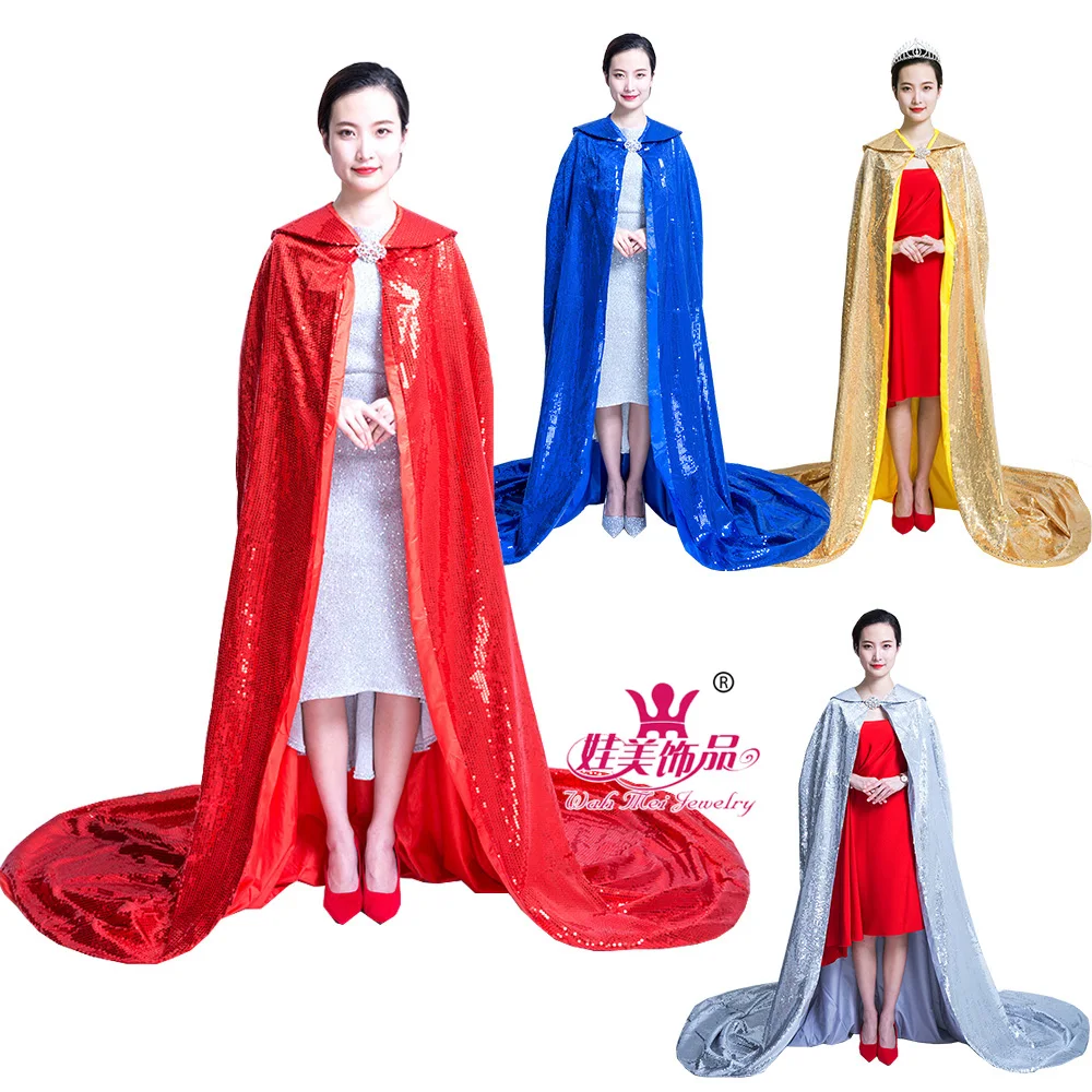 Adult Halloween sequin trailing cloak costume for beauty pageant or any performance sequin 220cm cloak costume