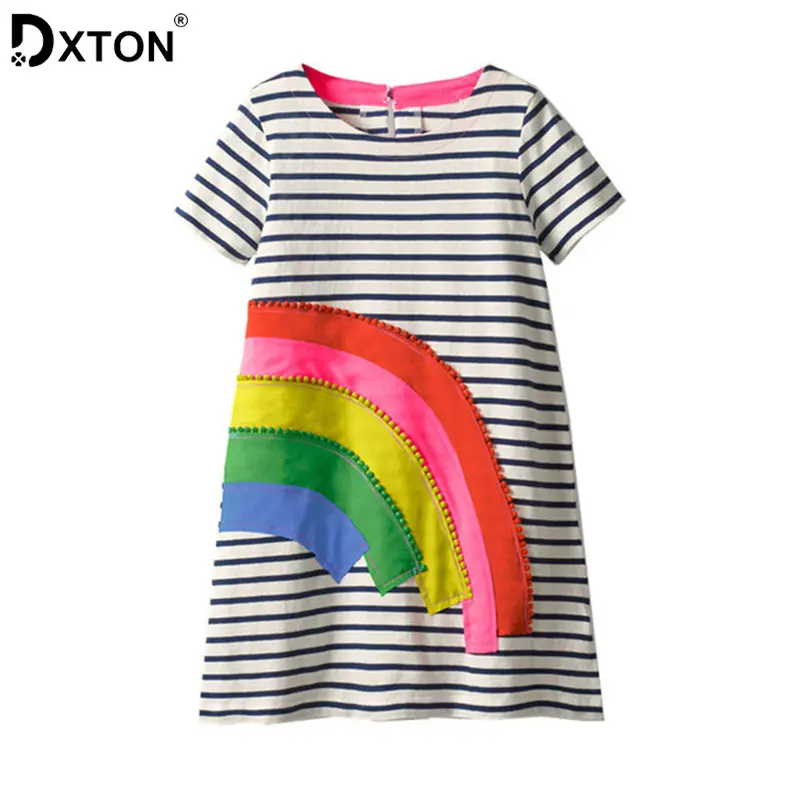 Dxton Girl Summer Clothing Rainbow Dress Sequined 2019 Kids for Girls Cartoon Children Vestidos Stripe Dresses | Детская одежда и