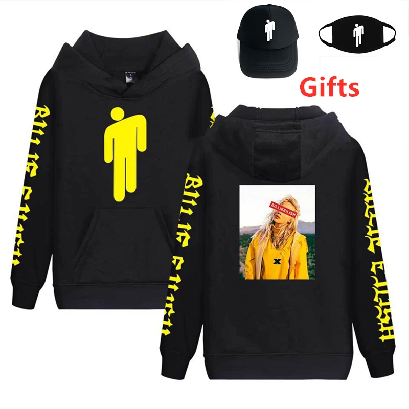 Кепки и маска подарки Billie Eilish толстовки с капюшоном для мужчин и женщин Для мальчиков и девочек в стиле хип-хоп, Bboy танцор DJ куртка с