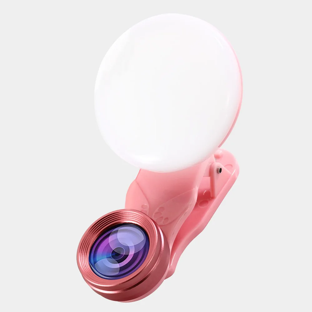 FDBRO LED Selfie Light Mobile Phone Lens Fill-in light+0.62X Wide Angle Lens+ 20X Macro Lens Kit For iPhone Samsung phones