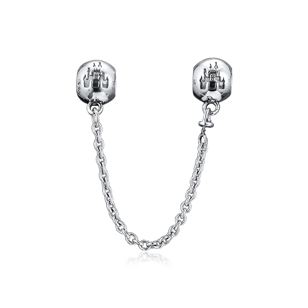 

DIY Fits Charm Bracelets Fantasyland Castle Safety Security Chain original Beads 100% 925 Sterling-Silver-Jewelry Free Shipping