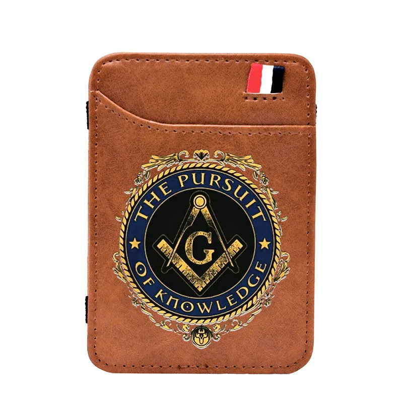 

Digital Printing Masonic The Pursuit Of Knowledge Leather Magic Wallets Cool Men Money Clips Card Purse Thin Cash Holder